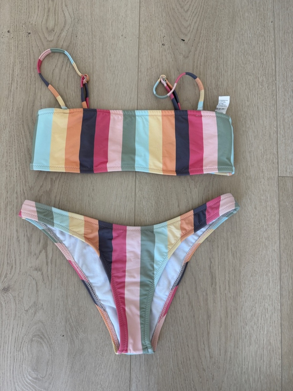 Rhythm Girls Multi-Stripe Bandeau Bikini in Rainbow Pastels